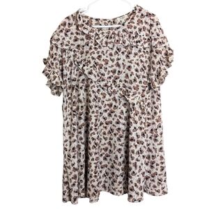 Umgee Pop-Over Mini Babydoll Shirt Dress Poppies Women's Size Medium